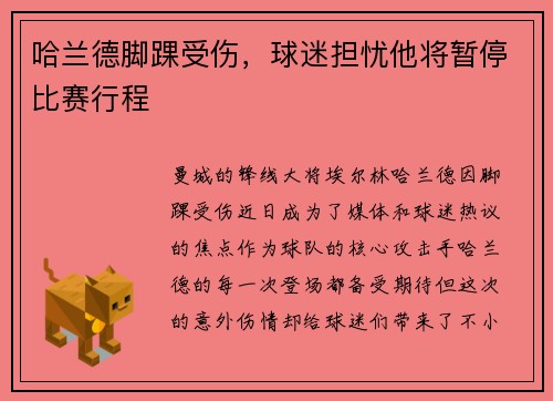 哈兰德脚踝受伤，球迷担忧他将暂停比赛行程